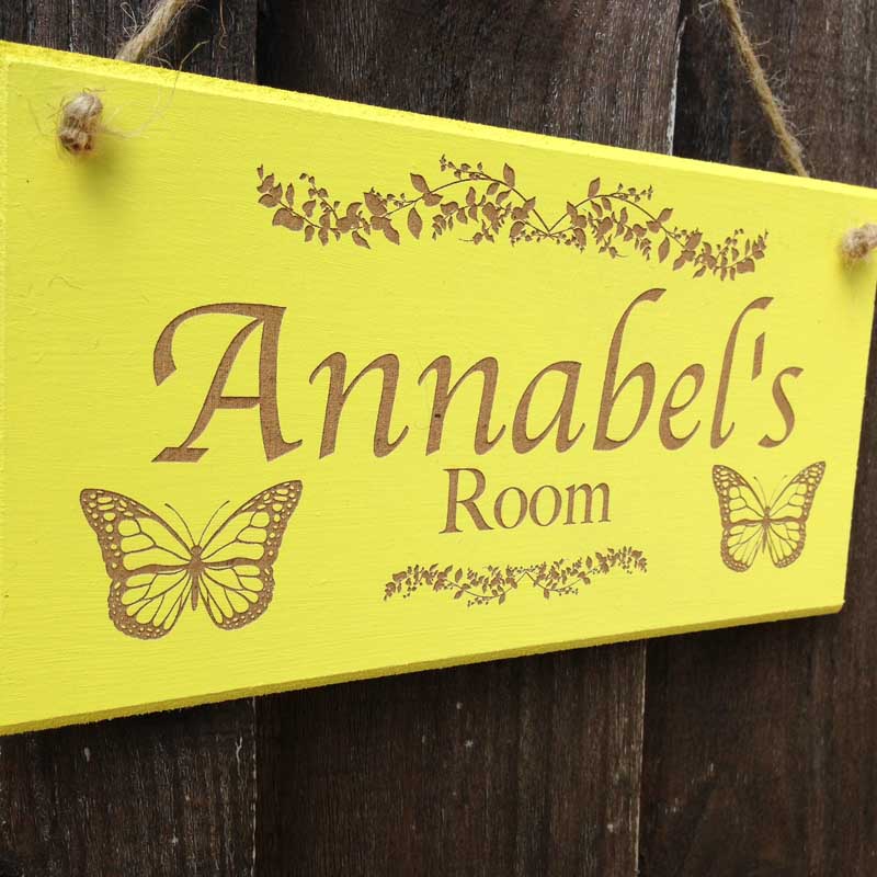 personalised bedroom door sign in yellow 3