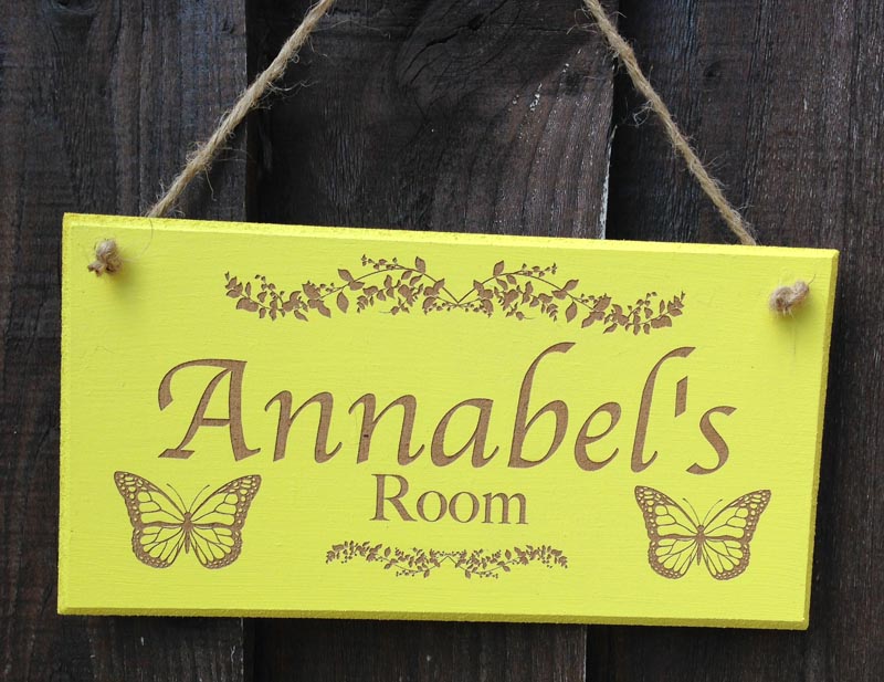 personalised bedroom door sign in yellow